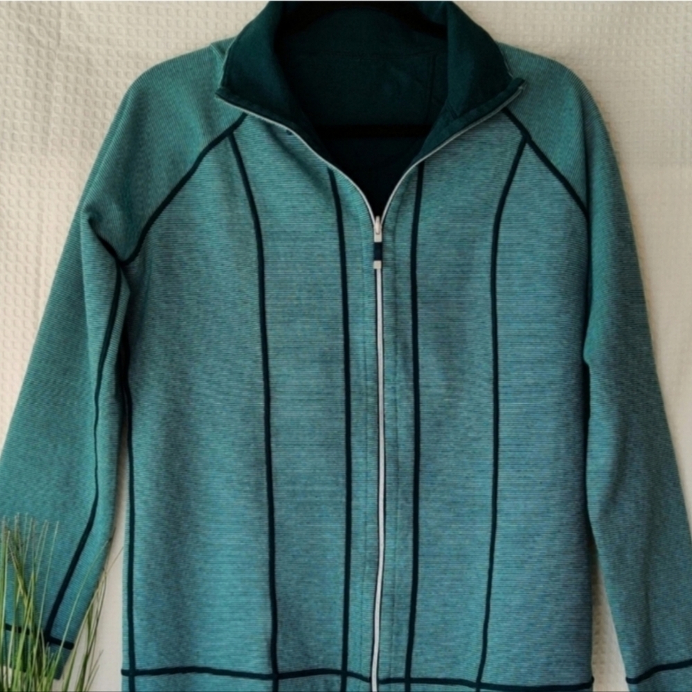 Kirkland Signature Women's Teal Striped Reversible Full Zip Athletic Jacket M